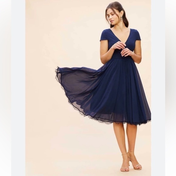 NWOT Dress the Population Corey Chiffon Dress in Midnight Blue - Picture 4 of 4